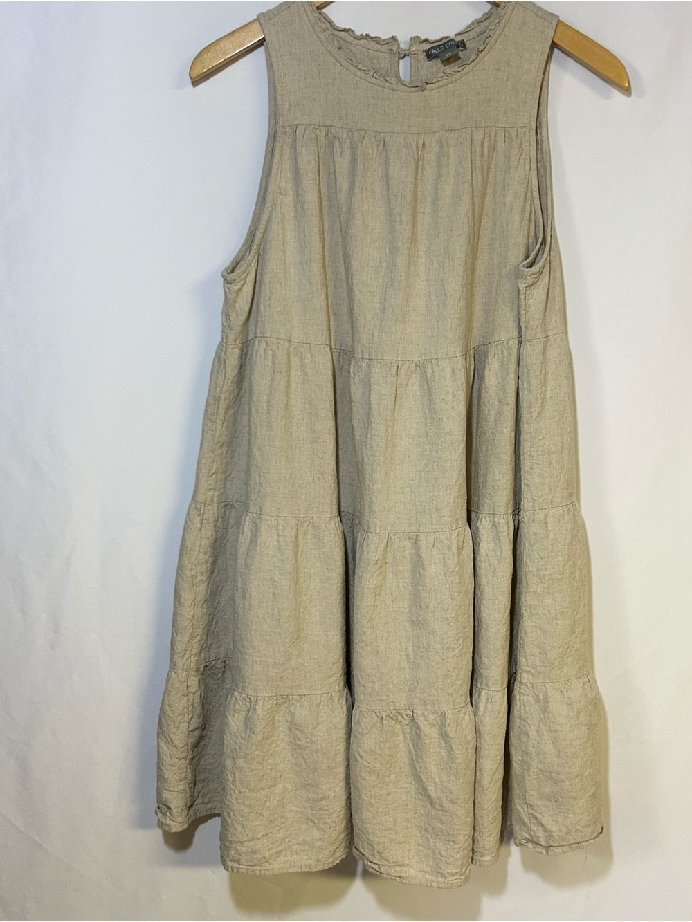 Falls Creek Sleeveless Tiered Linen dress beige tan XL minimalist classic